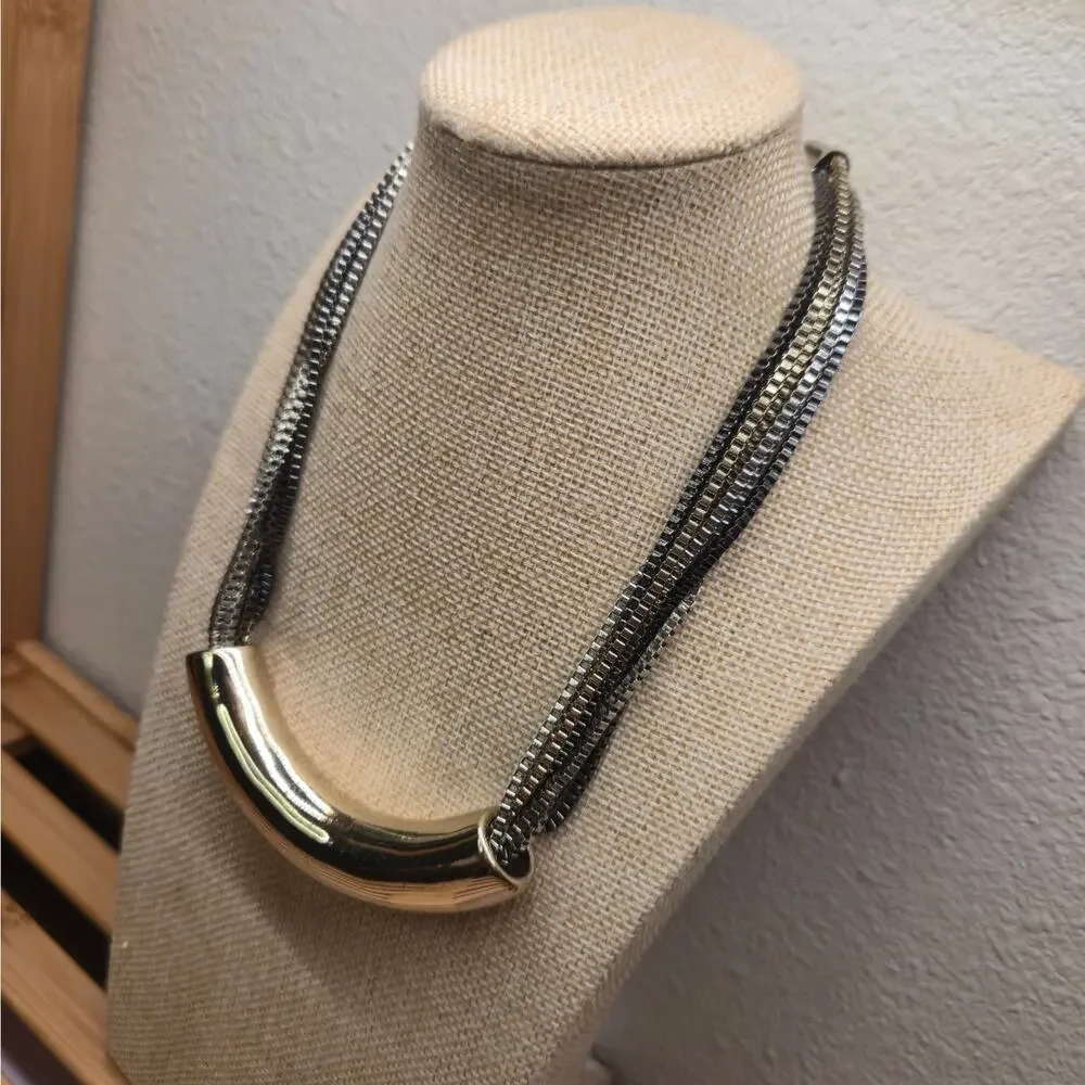 Vintage Lydell NYC Multi Strand Statement Necklace Two Tone Silver Gold Mesh
